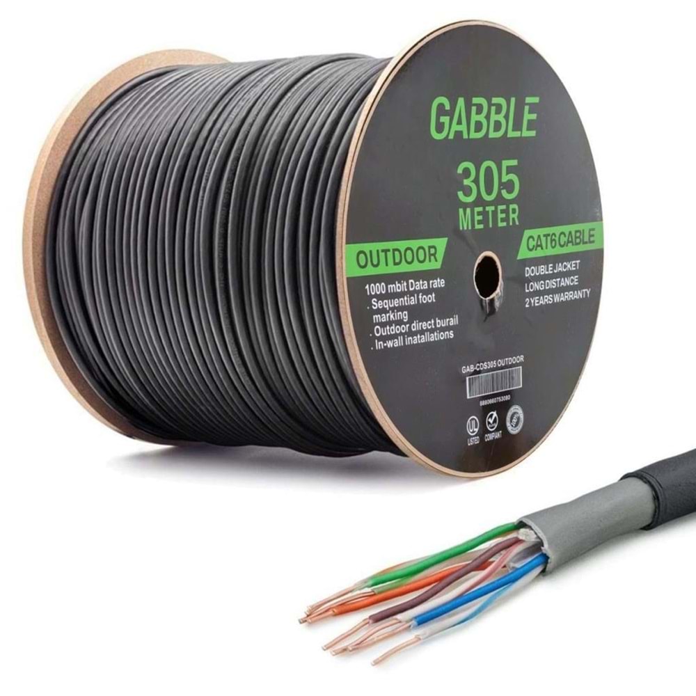 NBTech NB-CAT500 305 Metre 0.57mm Dış Cephe Folyolu Cat6 Kablo, FTP Cat6 Kablo, Folyolu Dış Cephe Cat6 Bakır Kablo, IP Kamera Outdoor Cat6 Kablo