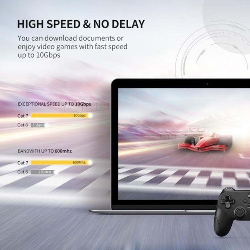 PrimeX PX-CAT710M Altın Uçlu Siyah Cat7 Ethernet Kablo 10 Metre Gigabit