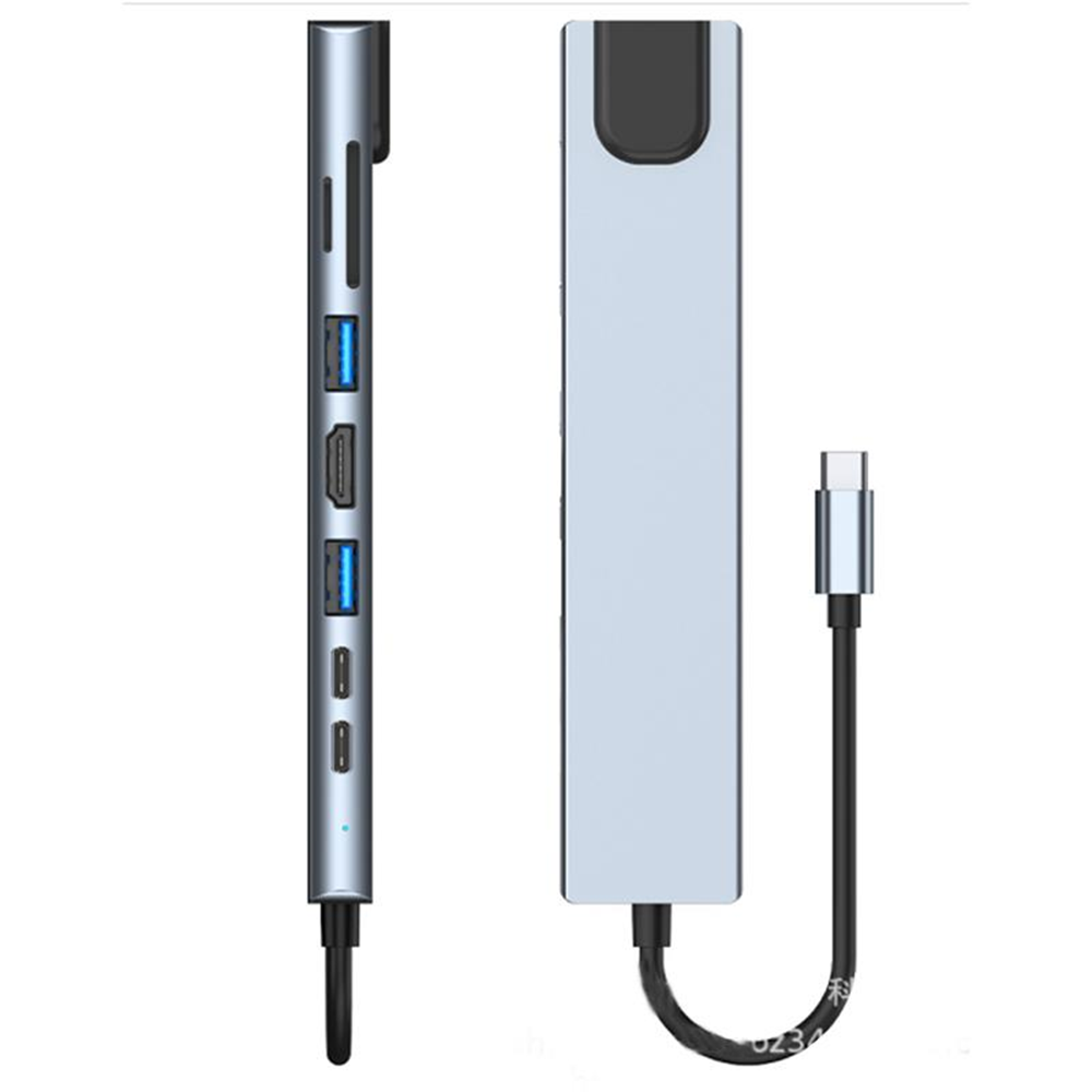 NBTech NB-U520 4K@30Hz Gri Metal Type-C to 4K HDMI+USB 3.0+RJ45+SD Kart şarj Çevirici Adaptör