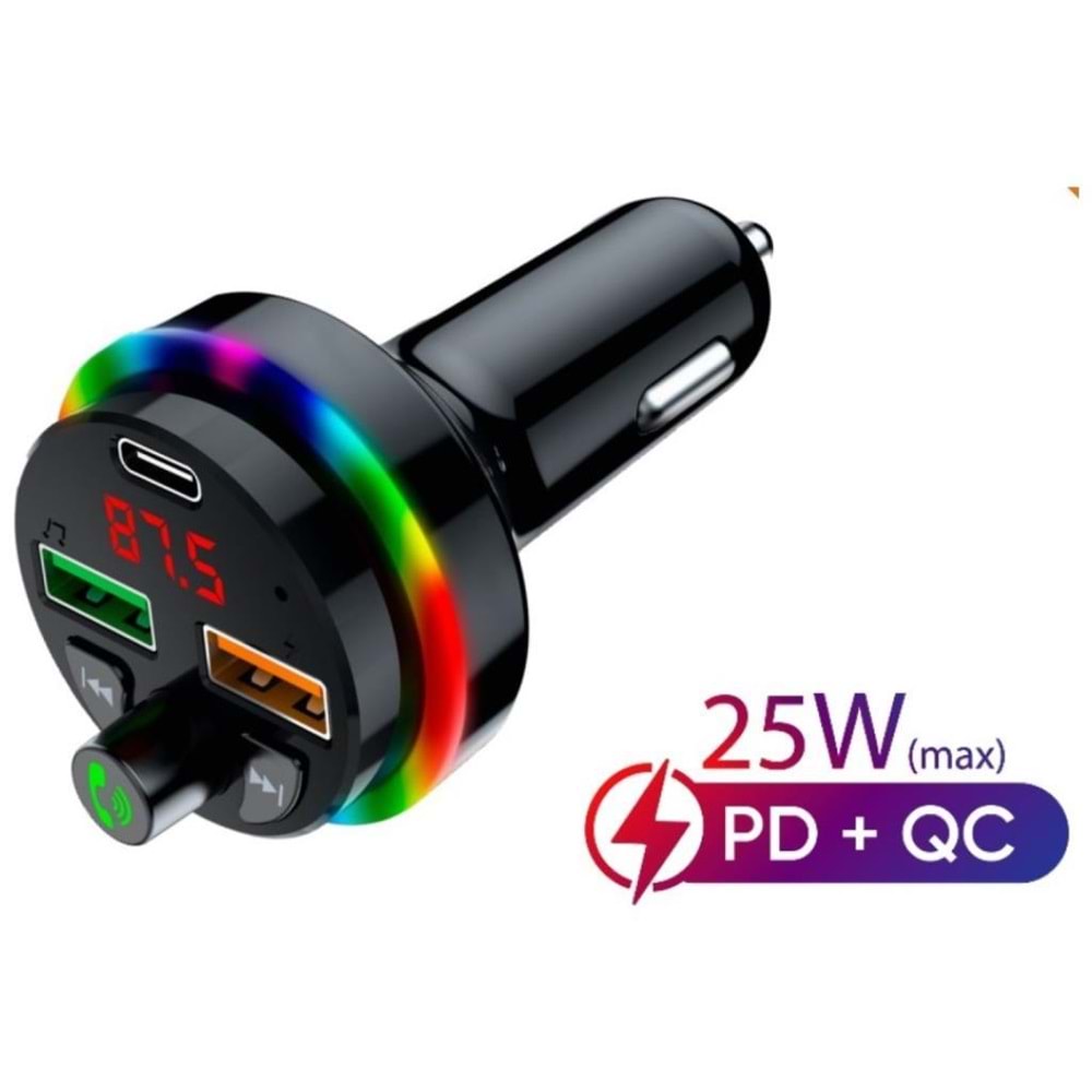 Sprange SFT-1 Bluetooth 2xUSB Desteği Çift 25W PD Bluetooth Fm Transmitter