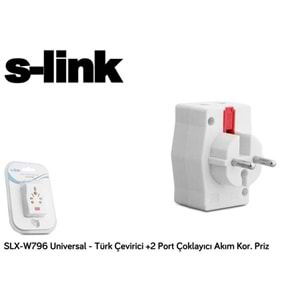 S-link SLX-W796 Universal - Türk Çevirici + 2 Port Çoklayıcı Akım Kor. Priz