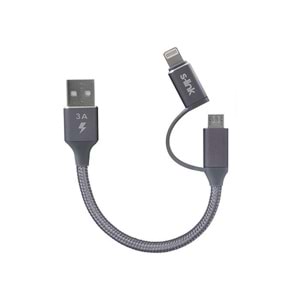 S-link Swapp SW-C220 15cm USB Micro/İPhone Kılıflı Metal Gri 2 in 1 Flat Cable