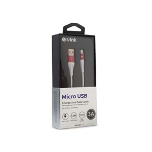S-link Swapp SW-C565 1.2M 3A Micro Usb Kırmızı/Beyaz Şarj Kablosu
