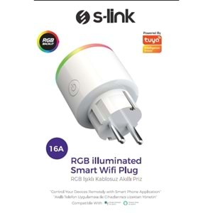 S-Link Swapp SL-03 16A Akım Korumalı Akıllı Priz RGB Işıklı 2.4 G Wifi TUYA Destekli