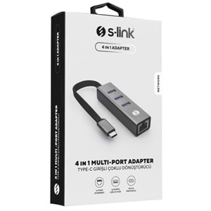 S-link Swapp SW-U3325 4 in 1 Gigabit 1000Mphs 3 Port USB 3.0 Ethernet Type C Hub Adaptör