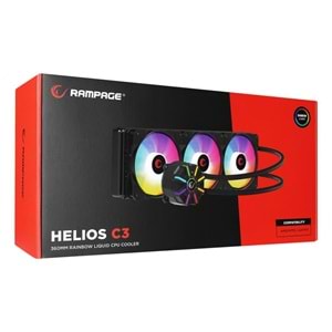 Rampage HELIOS C3 Siyah 68CFM 1800RPM Rainbow AMD AM5/INTEL LGA1700 360mm Sıvı Soğutmalı CPU Fan
