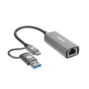 S-link SWV-USBC029 Gri Metal Type-C + USB3.0 Çeviricili 10/100/1000Mbps Adaptör, USB3.0 Ethernet Çevirici, Type C Ethernet Çevirici