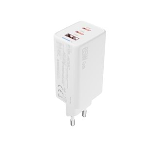 S-link SL-ECG65 2*USB-C + USB-A GAN PD 65W / QC 18W Type GAN PD/PPS Beyaz EV/NOTEBOOK Şarj Adaptör