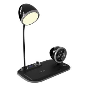 S-link SL-CW21 Siyah Telefon Uyumlu Fast Şarj 15W Ayarlanabilir Led Işıklı LCD Ekran Double Alarmli Masa Lambası