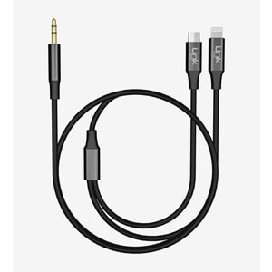 LinkTech A204 2'si 1 Arada AUX Ses Kablosu Type-C ve Lightning'ten 3.5mm Çıkış Çevirici Kablo