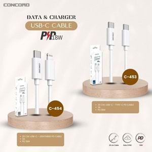 Concord C-453 18W TYPE-C to TYPE-C 20CM Powerbank Kablosu