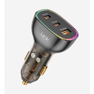 LinkTech C508 Şeffaf 80W Çift PD (30W+20W) QC 30W Type C Type C Kablolu Süper Hızlı Araç Şarj Cihazı