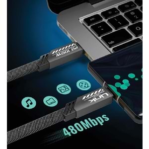 LinkTech K472 Gri Mecha Stil 1.2 Metre 100W Type C to Type C PD Hızlı Şarj Kablosu