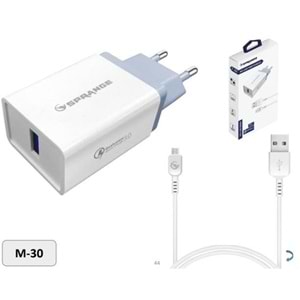 Sprange M-30 23W 5V 3A QC3.0 Micro USB Telefon Şarj Aleti Seti Beyaz