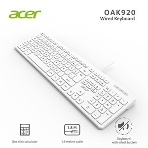 Acer OAK920 1.8 Metre Kablolu Beyaz Klavye Multimedya