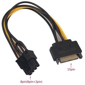 NBTech NB-5062 Sata To 8 Pin Ekran Kartı Power Çevirici, 6+2 Pin 8Pin Ekran Kartı Kablo, Bakır 20Cm