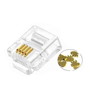 NBTech NB-6P4C RJ11 4 Pinli Konnektör, RJ11 Jack, 6P4C Jack, RJ11 Telefon Kablo Ucu 100 lü Paket