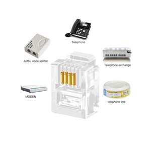 NBTech NB-6P4C RJ11 4 Pinli Konnektör, RJ11 Jack, 6P4C Jack, RJ11 Telefon Kablo Ucu 100 lü Paket