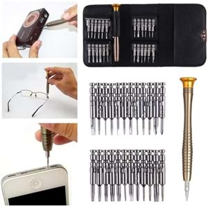 PrimeX TRN-25 Deri kılıf Elektronikçi Tornavida Seti, Saatçi Tornavida Seti, Cep Telefonu Tornavida Seti, Bilgisayar Tamir Tornavida Seti, Mini Tornavida Seti 25'li