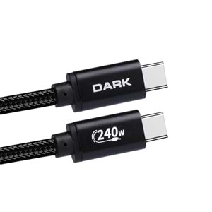 Dark Siyah 1m USB Type-C 240W PD Ultra Hızlı Şarj ve 480Mbps Örgülü Kablo DK-CB-USB240PD100