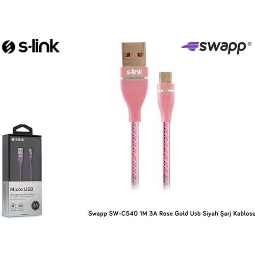 S-link Swapp SW-C540 1M 3A Micro Usb Rose Gold Şarj Kablosu