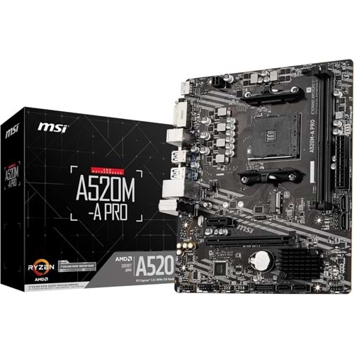 MSI A520M-A PRO AM4 DDR4 4600(OC) DVI HDMI M.2 USB3.2 mATX Anakart