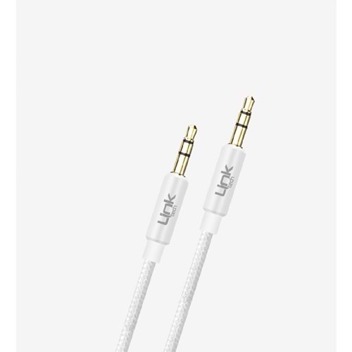 LinkTech A577 Beyaz 1 Metre Örgülü Metal Jaklı 3.5mm AUX Kablosu, Stereo Ses Kablosu