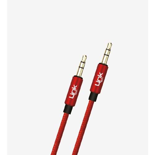 LinkTech A577 Kırmızı 1 Metre Örgülü Metal Jaklı 3.5mm AUX Kablosu, Stereo Ses Kablosu