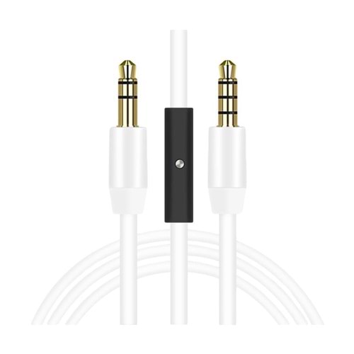 Concord C-818B Mikrofonlu AUX Stereo Kablo, 3.5mm Jak Mikrofonlu Ses Kablosu 1 Metre Beyaz