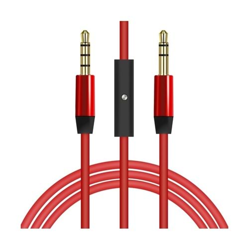 Concord C-818K Mikrofonlu AUX Stereo Kablo, 3.5mm Jak Mikrofonlu Ses Kablosu 1 Metre Kırmızı