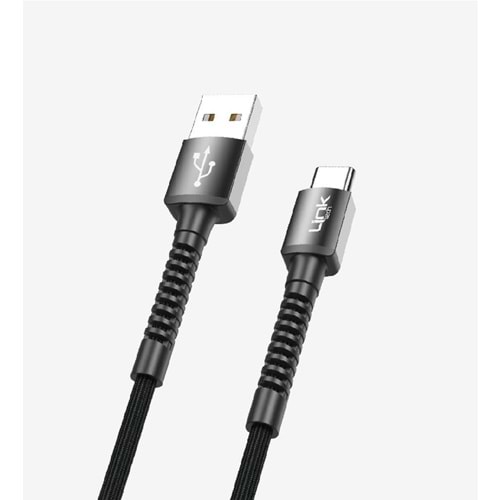 LinkTech K552 Siyah 1 Metre 3A Örgülü Metal Başlı USB Type C Şarj Kablosu