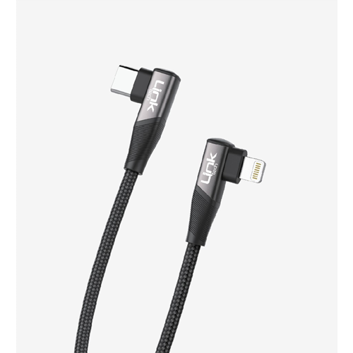 LinkTech K596 Gri Örgülü Dirsekli Metal Başlı 150cm Lightning Type-C 30W Şarj Kablosu