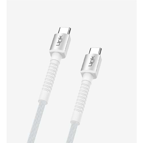 LinkTech K597 Beyaz 3 Metre Type C to Type C Kablo, Örgülü PD 60W 3 Metre Type C Kablo