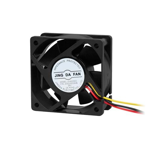 JING JD6025DC DC 24V 0.10A 6x6 25mm 3 pin Soketli Fan kutulu