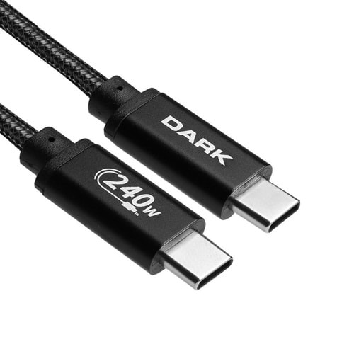 Dark Siyah 1m USB Type-C 240W PD Ultra Hızlı Şarj ve 480Mbps Örgülü Kablo DK-CB-USB240PD100