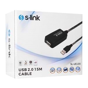S-link SL-UE135 Usb2.0 15m Şeffaf Uzatma Kablo