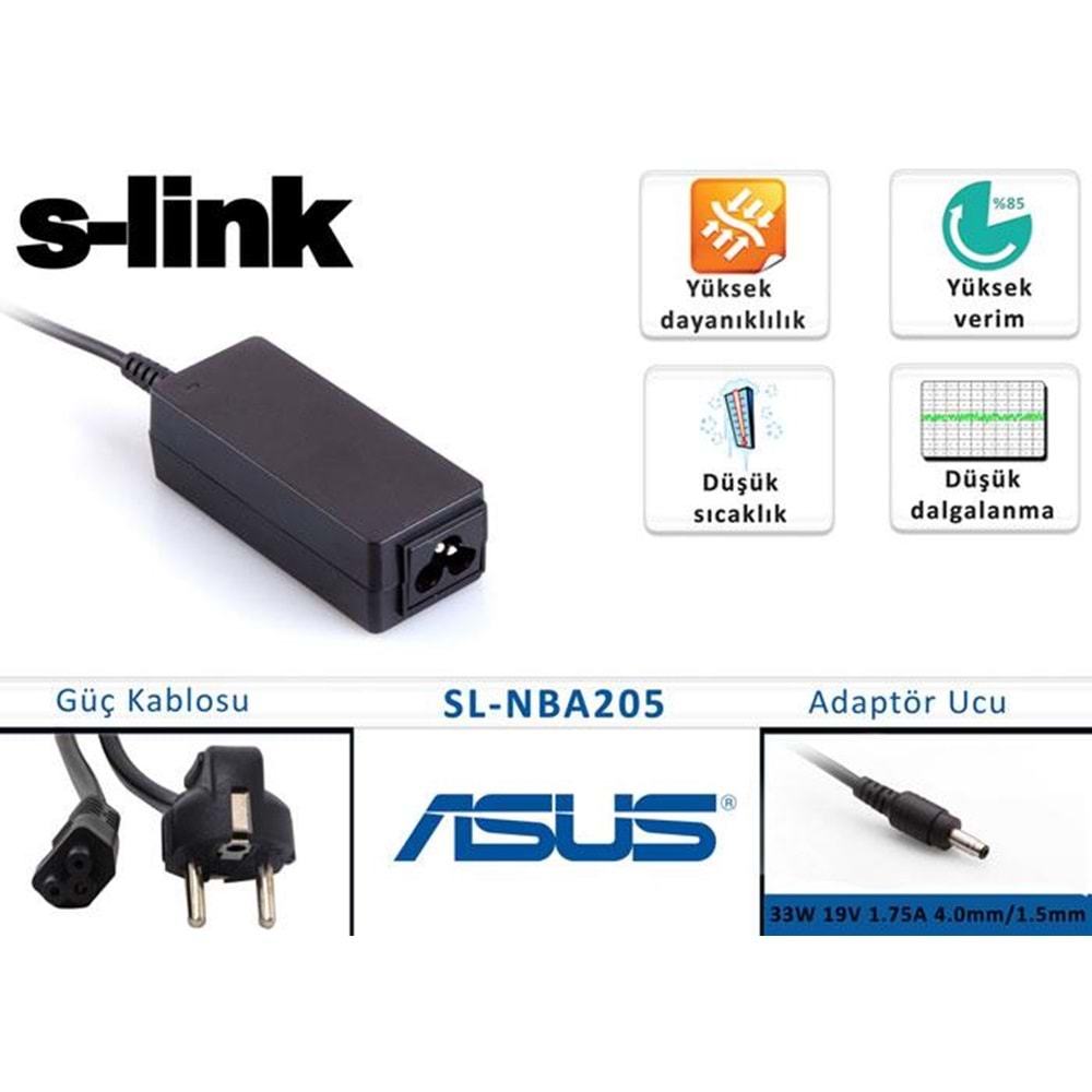 S-link SL-NBA205 33W 19V 1.75A 4.0mm/1.5mm Asus Ultrabook Standart Adaptör