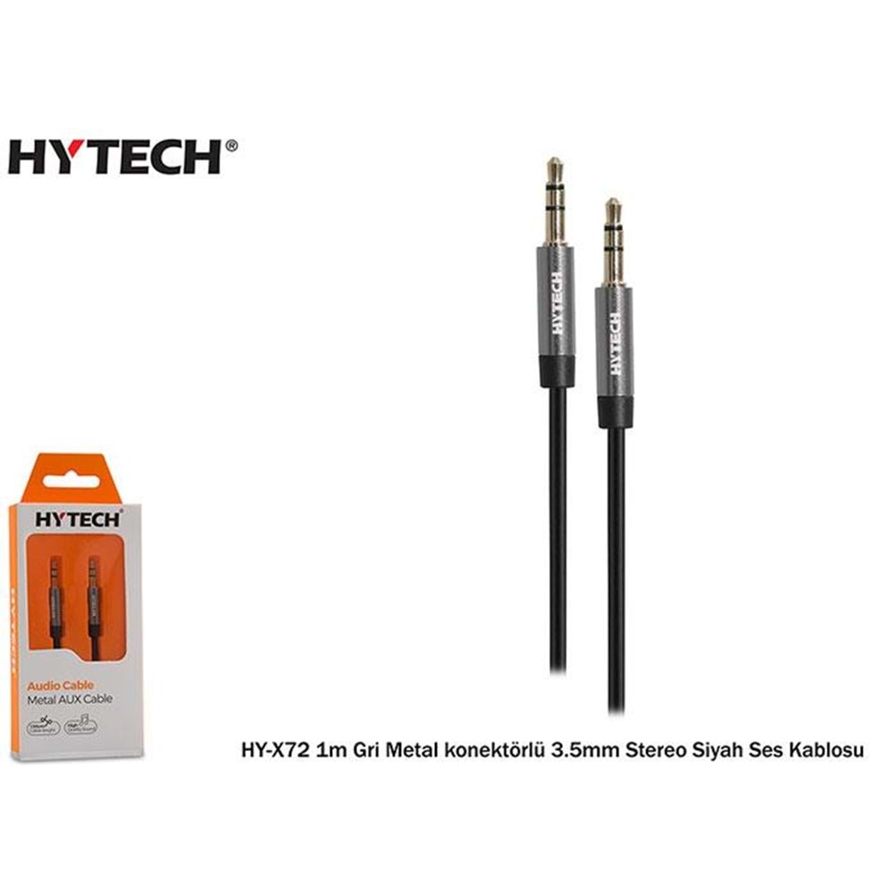 Hytech HY-X72 1m Gri Metal konektörlü 3.5mm Stereo Siyah Ses Kablosu
