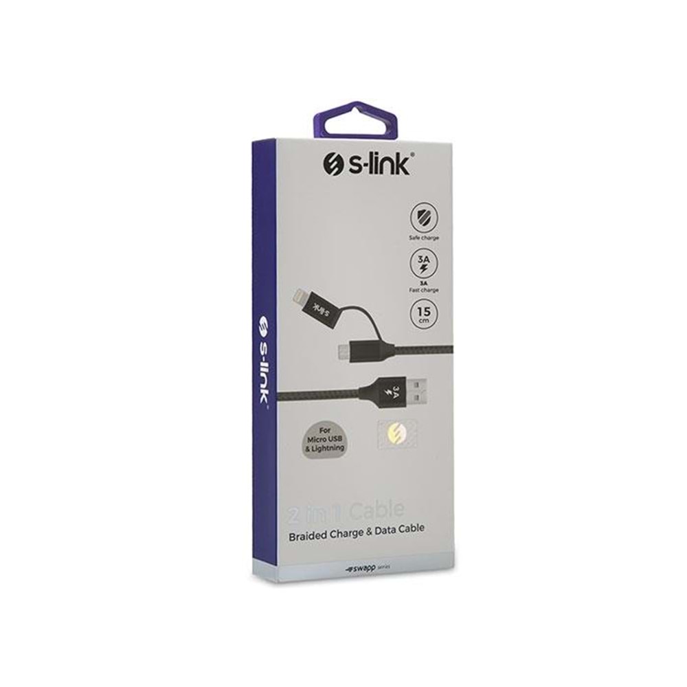 S-link Swapp SW-C220 15cm USB Micro/İPhone Kılıflı Metal Gri 2 in 1 Flat Cable