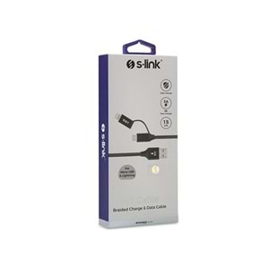 S-link Swapp SW-C220 15cm USB Micro/İPhone Kılıflı Metal Gri 2 in 1 Flat Cable