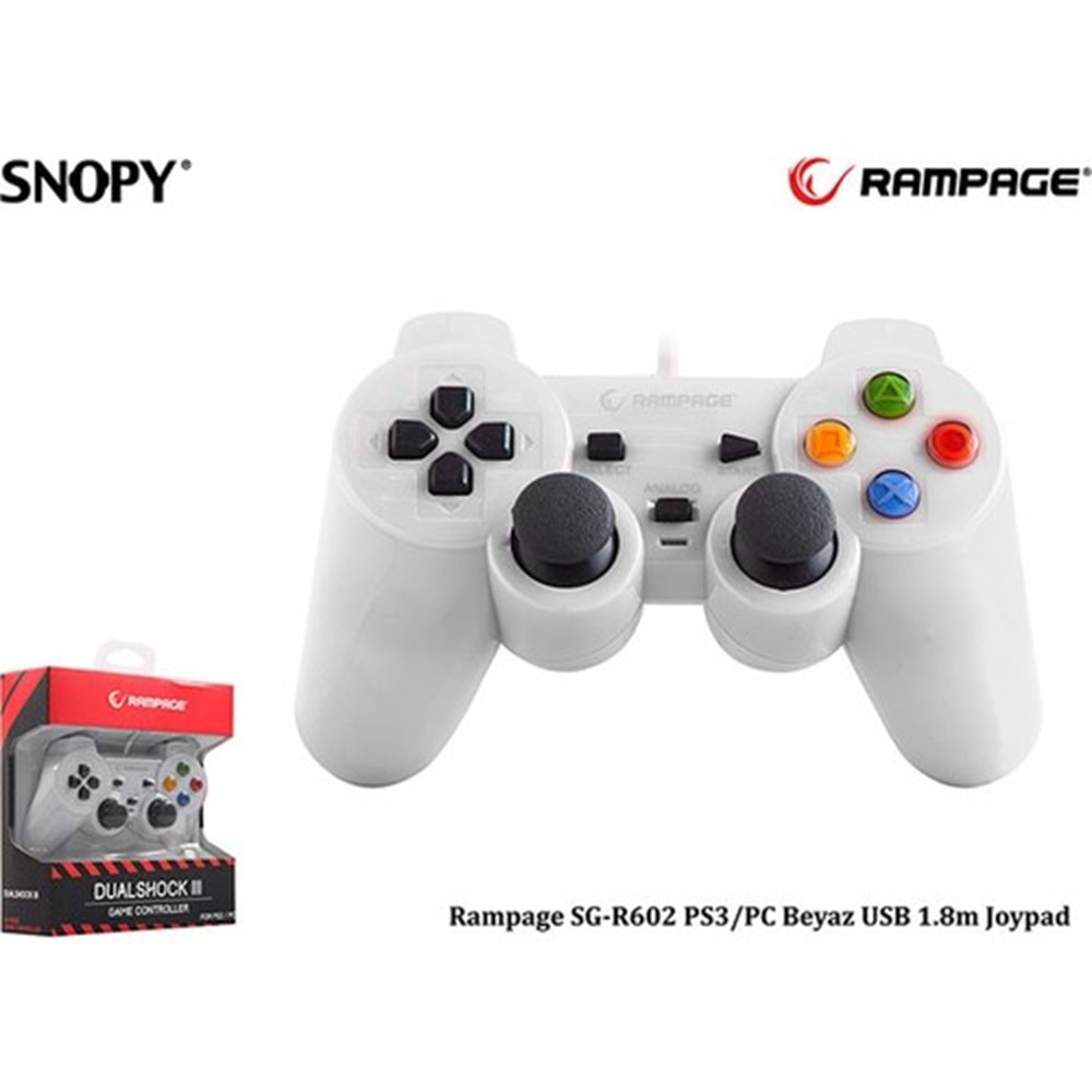 Snopy Rampage SG-R602 PS3/PC Beyaz USB 1.8m Joypad