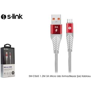 S-link Swapp SW-C565 1.2M 3A Micro Usb Kırmızı/Beyaz Şarj Kablosu
