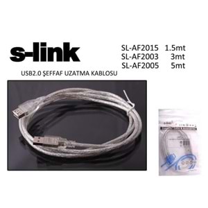 S-link SL-AF2005 Usb2.0 5m Şeffaf Uzatma Kablo