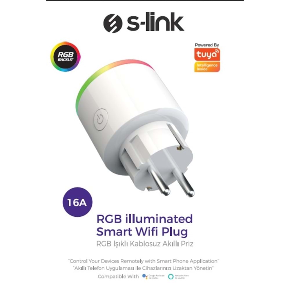 S-Link Swapp SL-03 16A Akım Korumalı Akıllı Priz RGB Işıklı 2.4 G Wifi TUYA Destekli