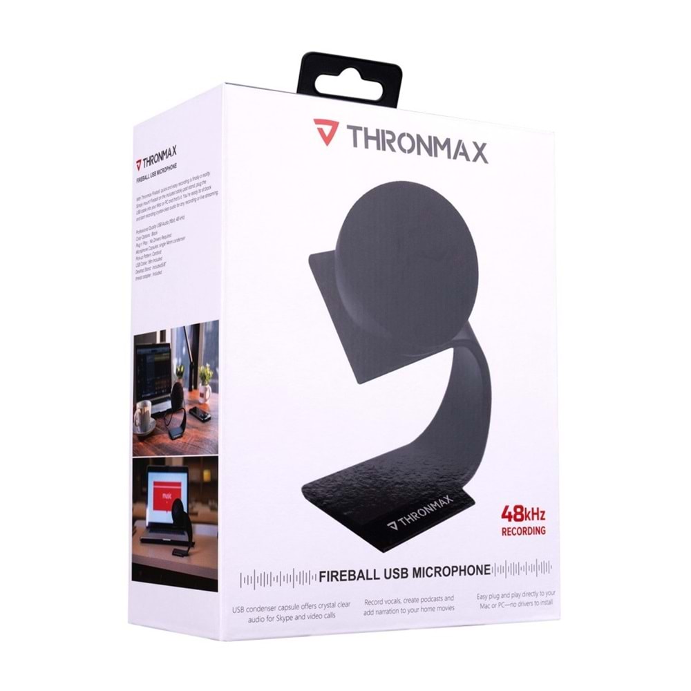 Thronmax M9 FIREBALL Siyah USB 48Khz 16bit HD Kayıt Metal Stand Mikrofon