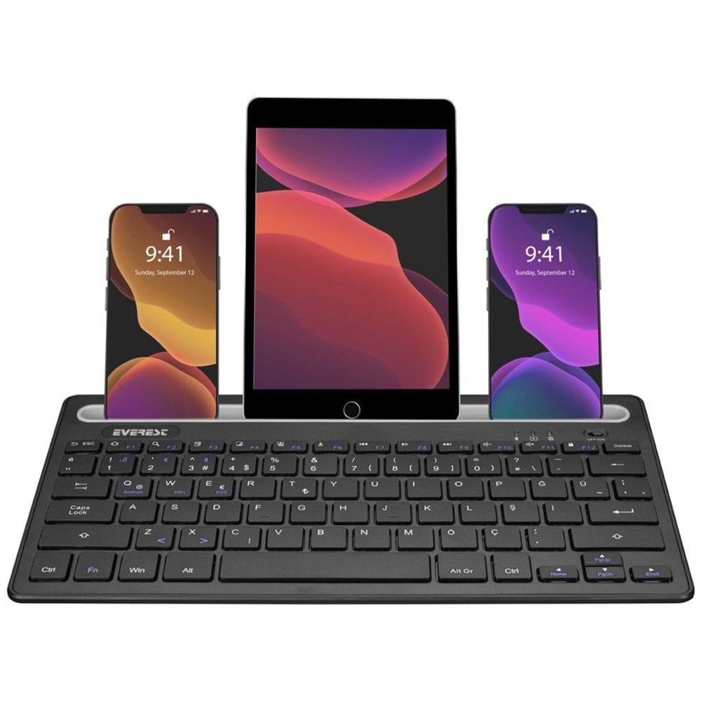 Everest KB-BT82 Siyah/Gümüş Bluetooth Ultra İnce+Şarjlı Q Mac/Win/Android/Ios Uyumlu Kablosuz klavye OUTLET