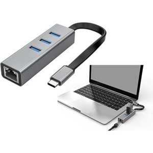 S-link Swapp SW-U3325 4 in 1 Gigabit 1000Mphs 3 Port USB 3.0 Ethernet Type C Hub Adaptör