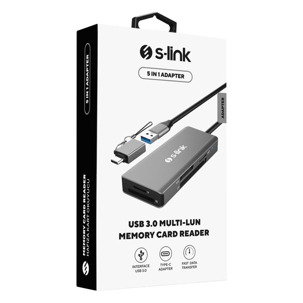 S-link SL-CR51 Type C ve USB3.0 to CF/SD/M2 Ngff/ Micro SD/ MS 5 in 1 Metal Kart Okuyucu