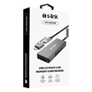 S-link SL-CR51 Type C ve USB3.0 to CF/SD/M2 Ngff/ Micro SD/ MS 5 in 1 Metal Kart Okuyucu