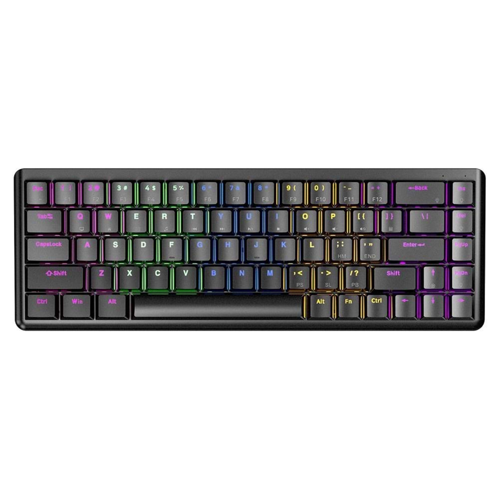 Rampage REBEL Siyah Low Profile RED SWITCH Mekanik Gaming Oyuncu Klavye US Layout Rainbow